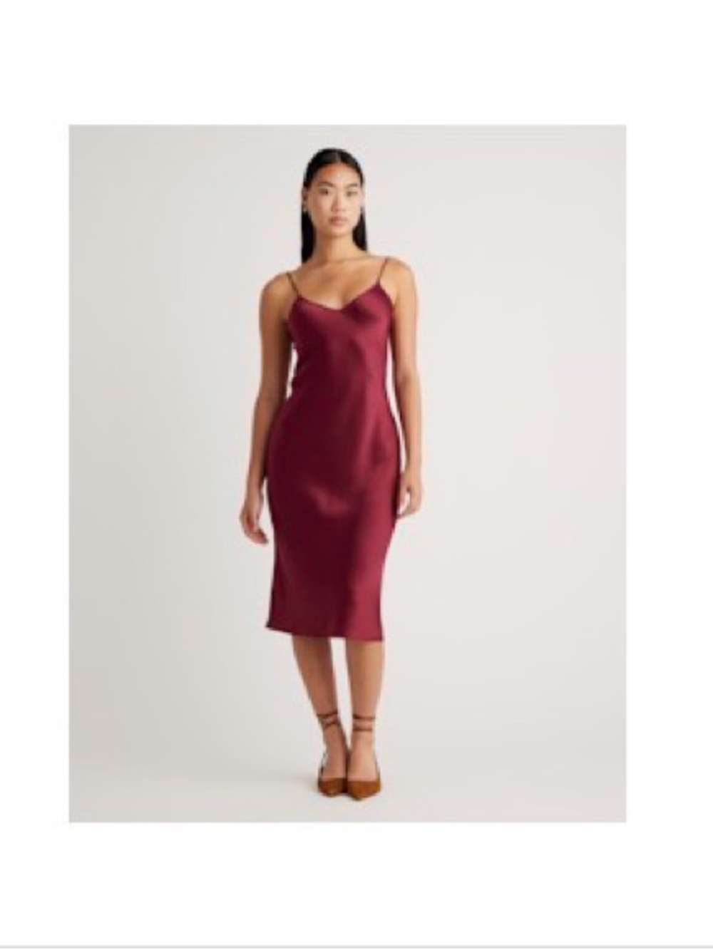 Quince 100% Washable Silk Slip Midi Dress in Burgundy- S